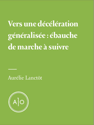 cover image of Vers une décélération généralisée